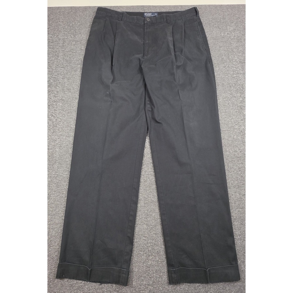 Vintage Polo Ralph Lauren Hammond Pants Mens 38x32 Black Pleated Cuffed Cotton